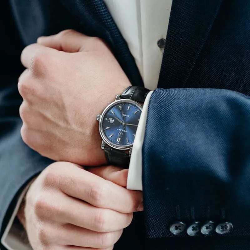 CLASSIC 40MM - Swiss Quartz Movement Watch | Silver Case & Black Leather Strap