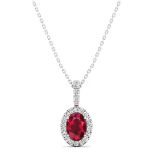 Classic Halo Oval Ruby and Diamond Pendant