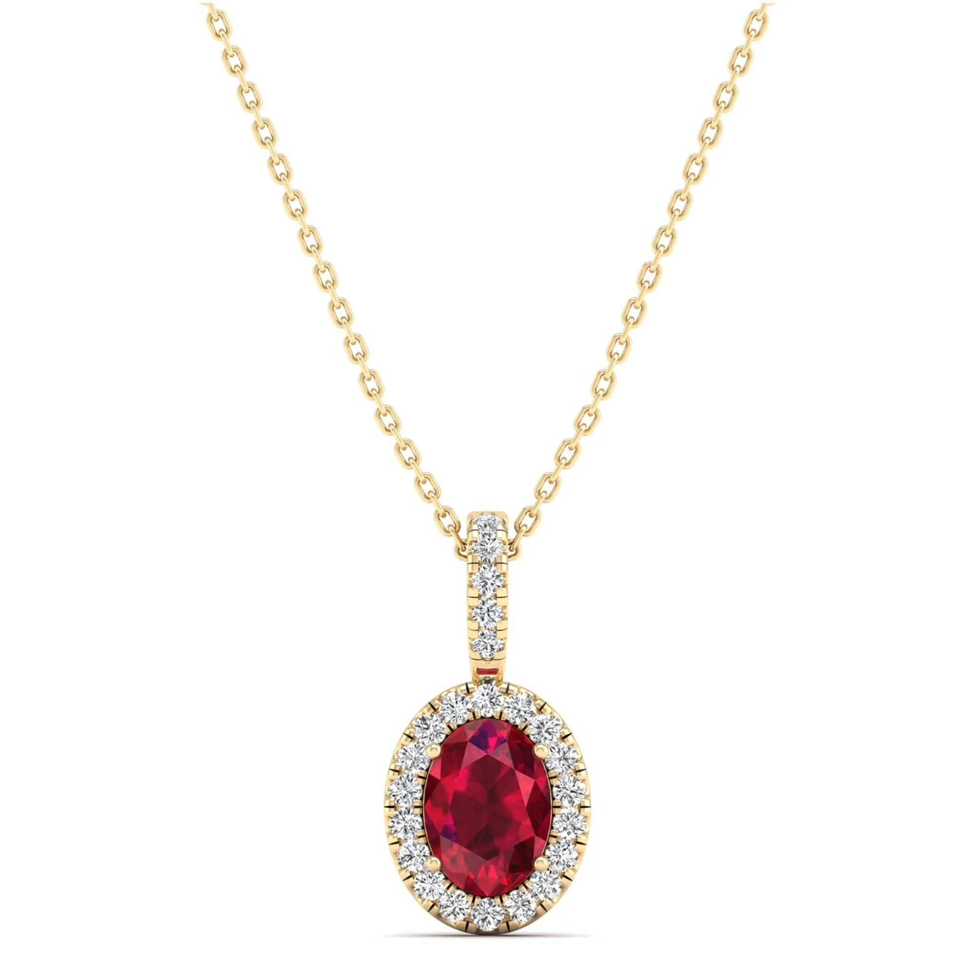 Classic Halo Oval Ruby and Diamond Pendant