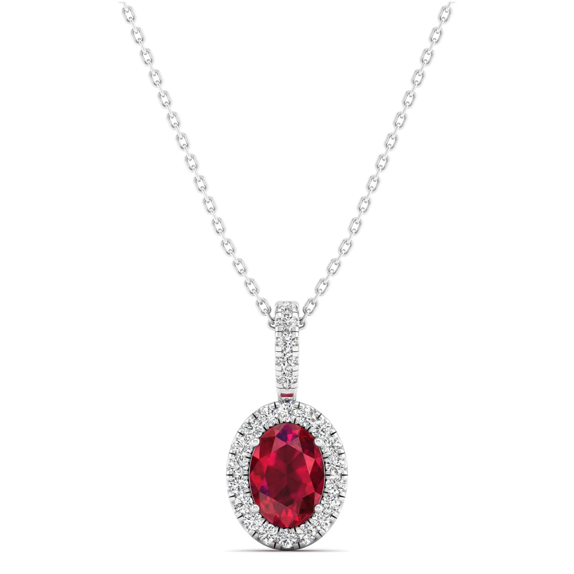 Classic Halo Oval Ruby and Diamond Pendant