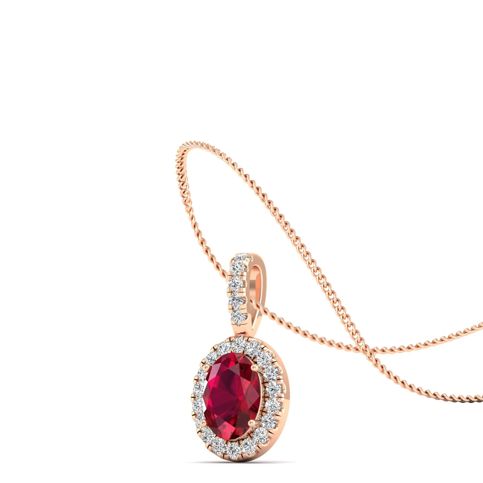 Classic Halo Oval Ruby and Diamond Pendant