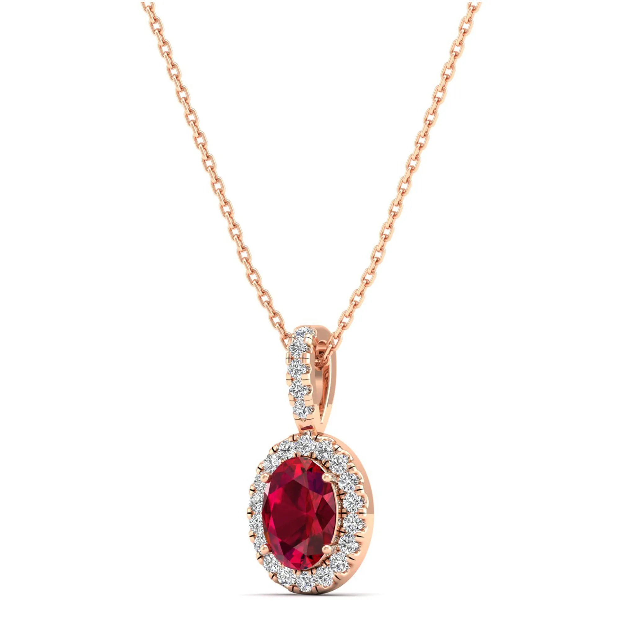 Classic Halo Oval Ruby and Diamond Pendant