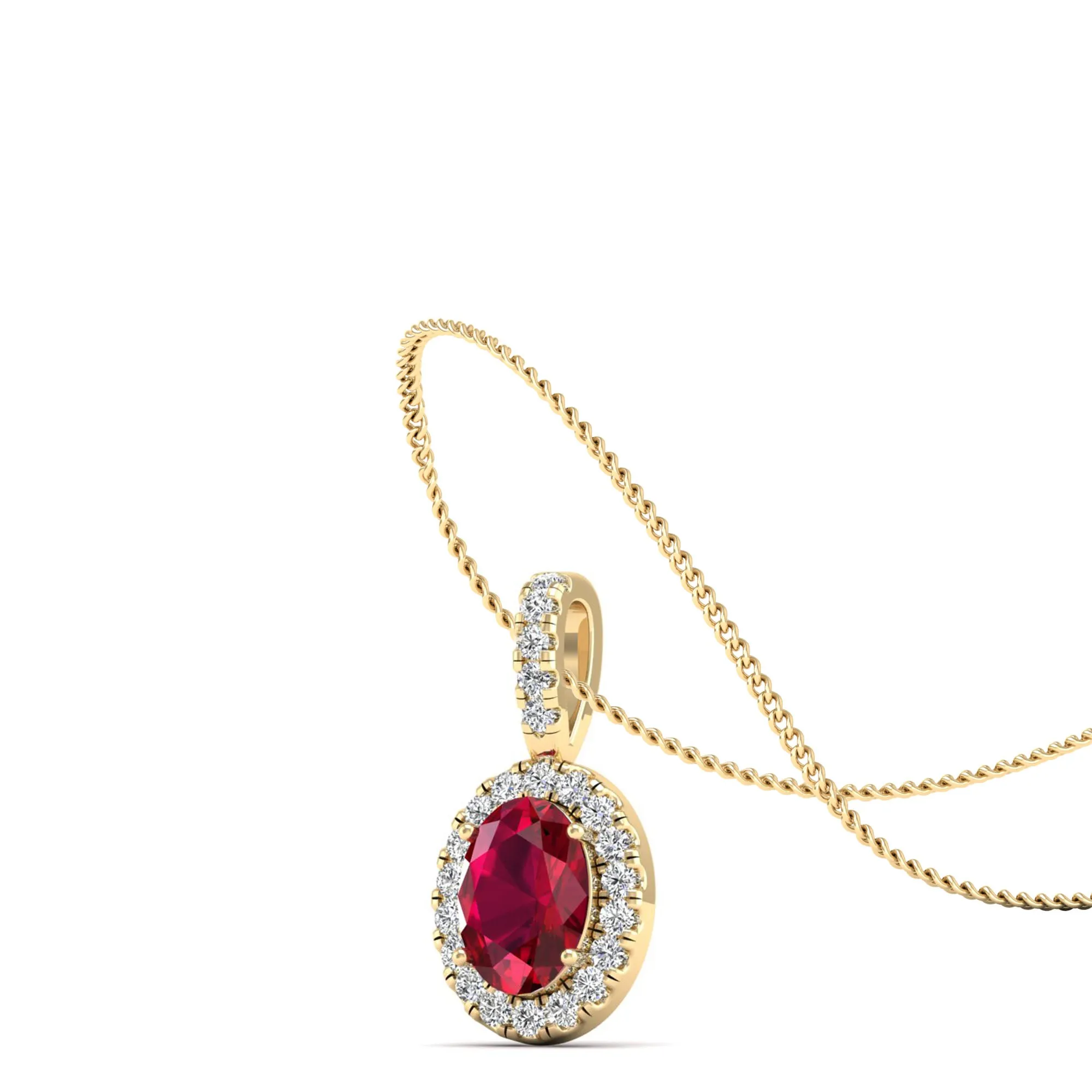 Classic Halo Oval Ruby and Diamond Pendant