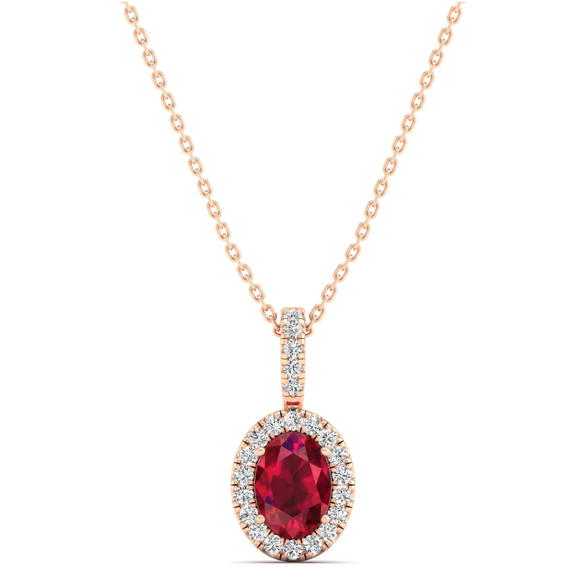 Classic Halo Oval Ruby and Diamond Pendant