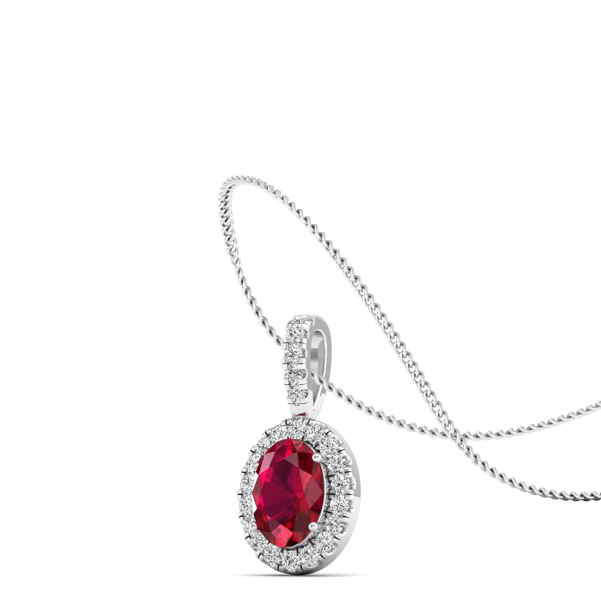 Classic Halo Oval Ruby and Diamond Pendant