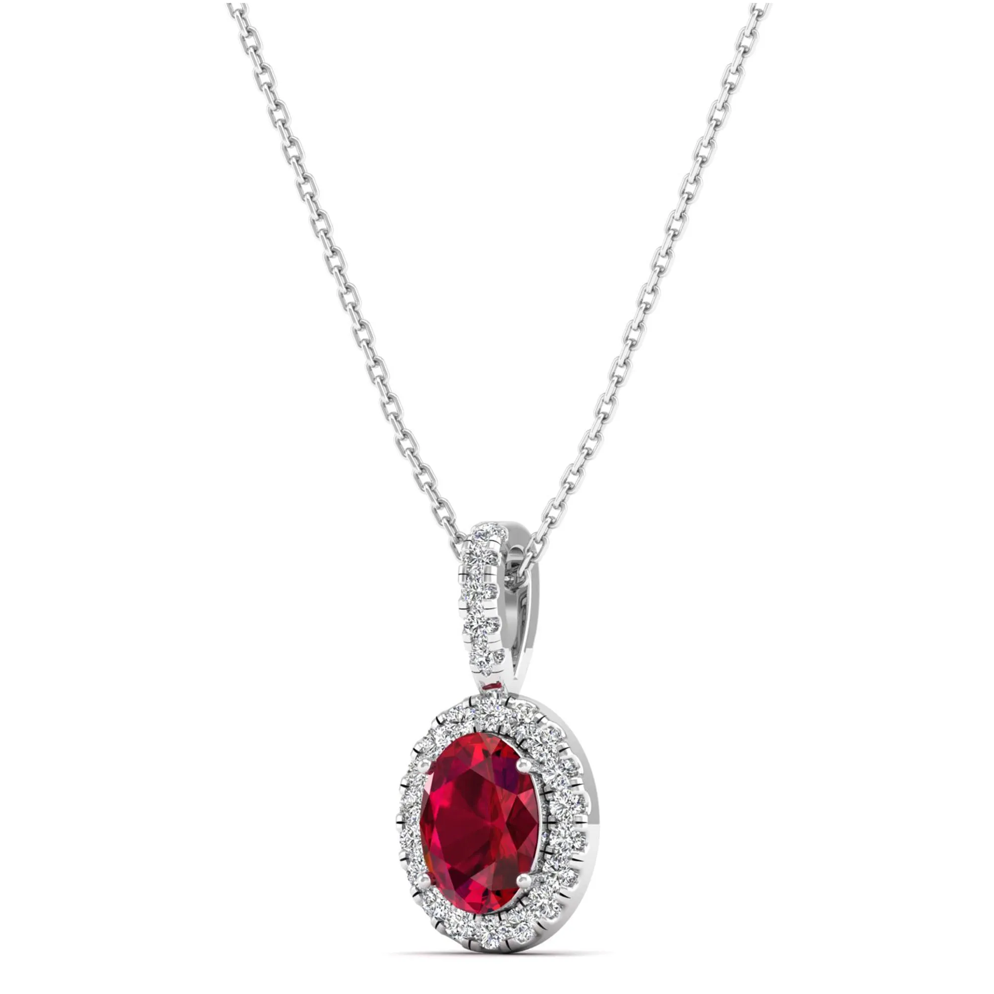 Classic Halo Oval Ruby and Diamond Pendant