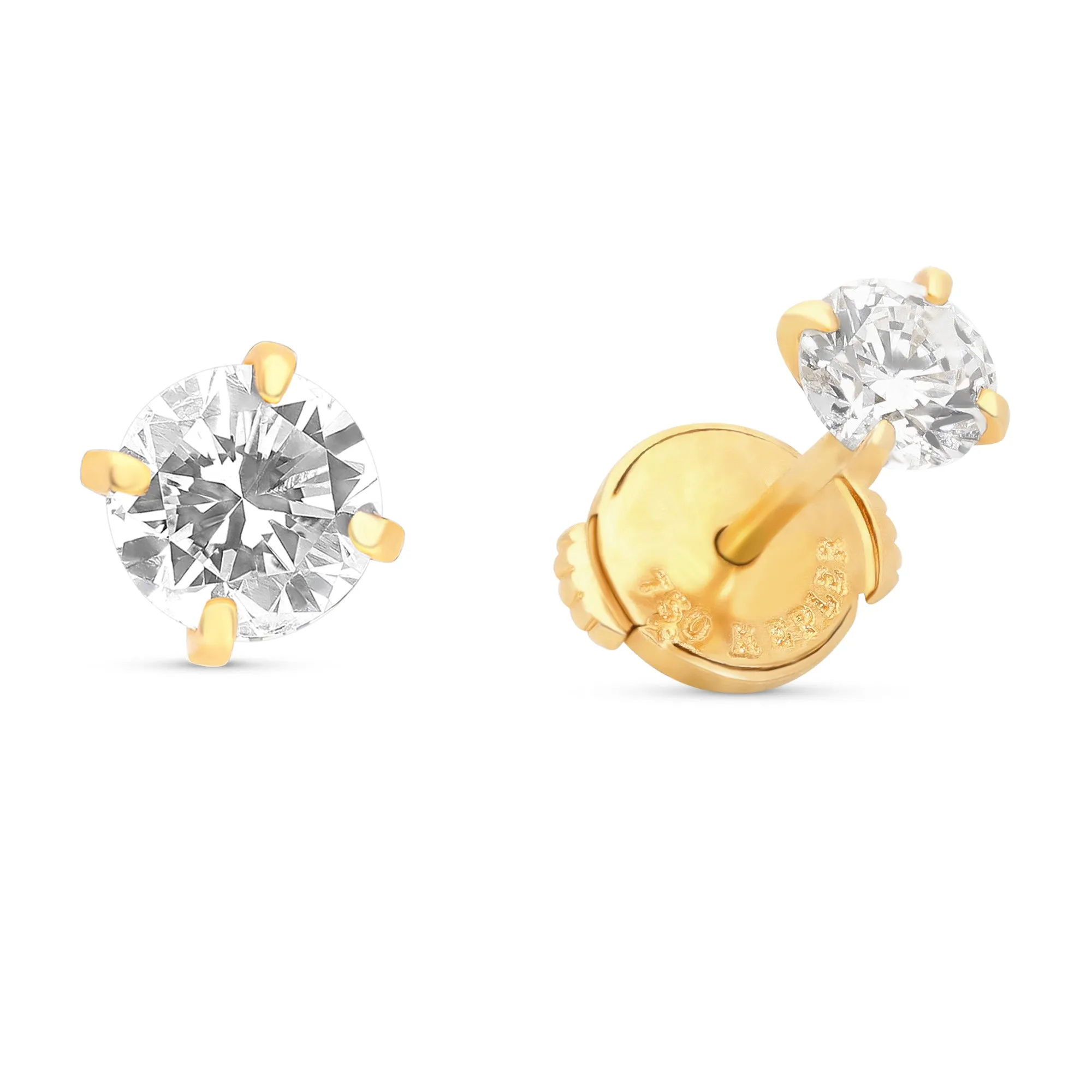 Classic Yellow Gold Solitaire Diamond Studs -1 Carat