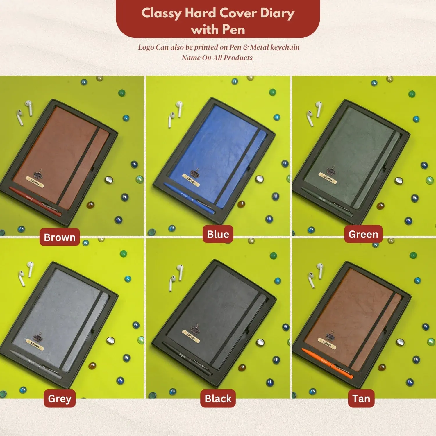 Classy Hardcover Diary   Classic Metal Pen - Tan