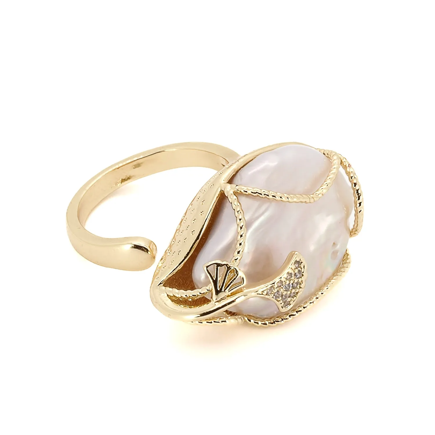Cleopatra Baroque Pearl & Gold Adjustable Ring