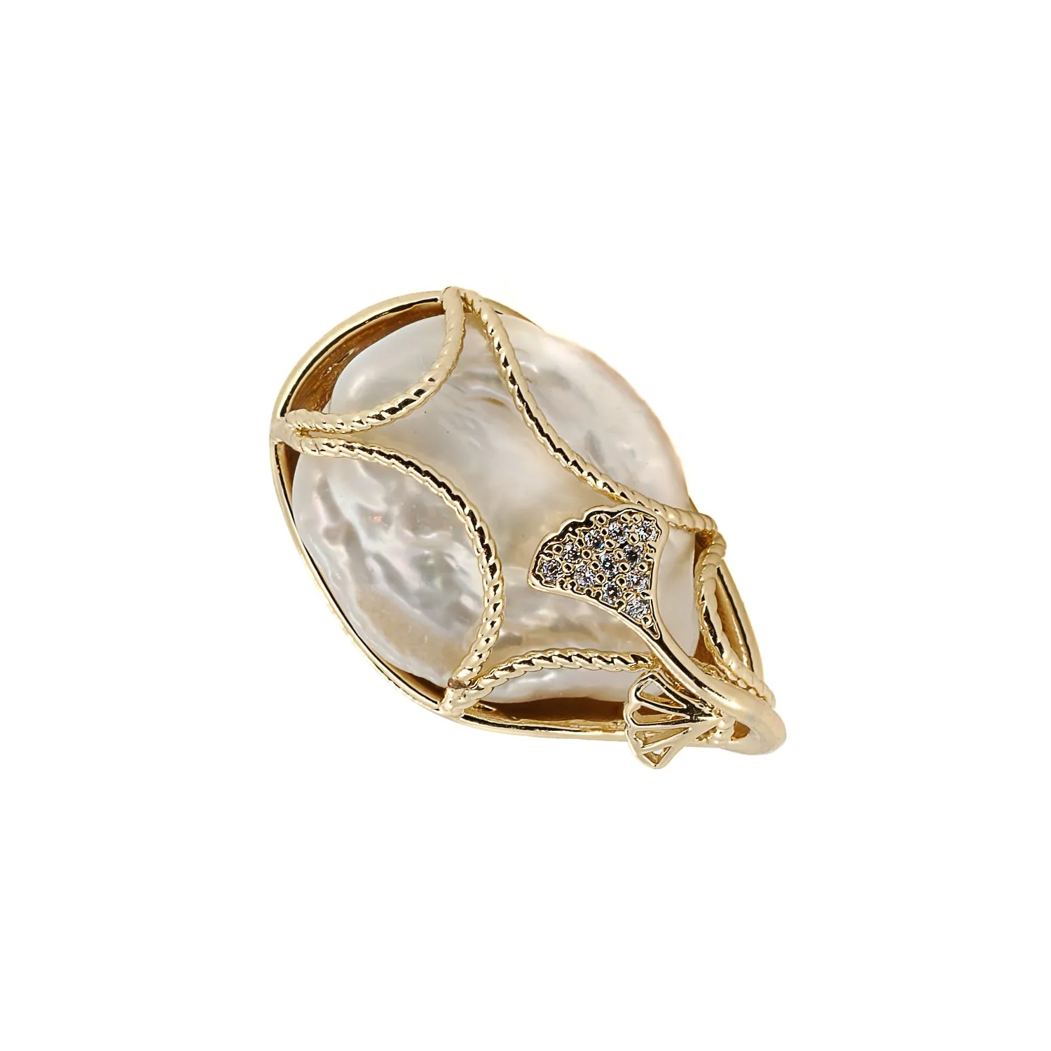 Cleopatra Baroque Pearl & Gold Adjustable Ring