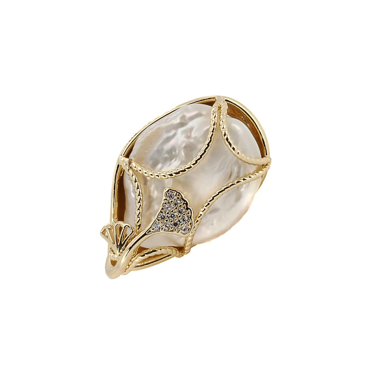 Cleopatra Baroque Pearl & Gold Adjustable Ring