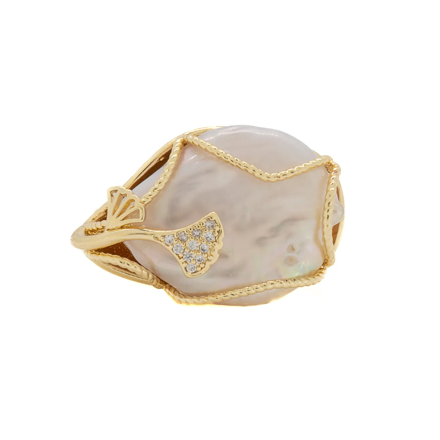 Cleopatra Baroque Pearl & Gold Adjustable Ring