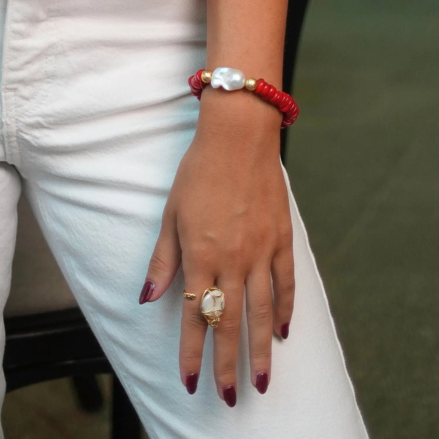 Cleopatra Baroque Pearl & Gold Adjustable Ring