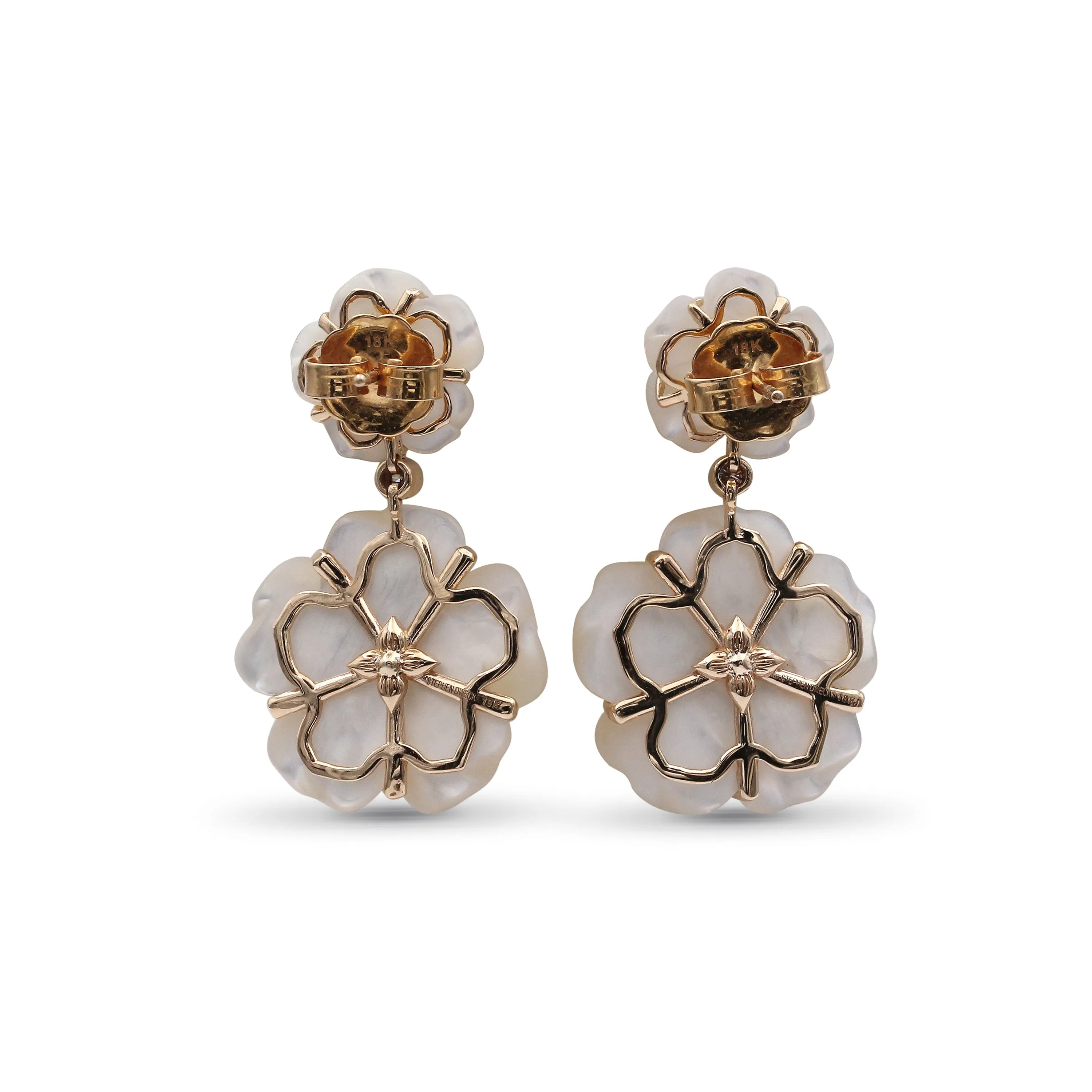 Colorbloom 14mm, 22mm White Mother of Pearl and White Diamond 0.18ct Earring in 18K Gold