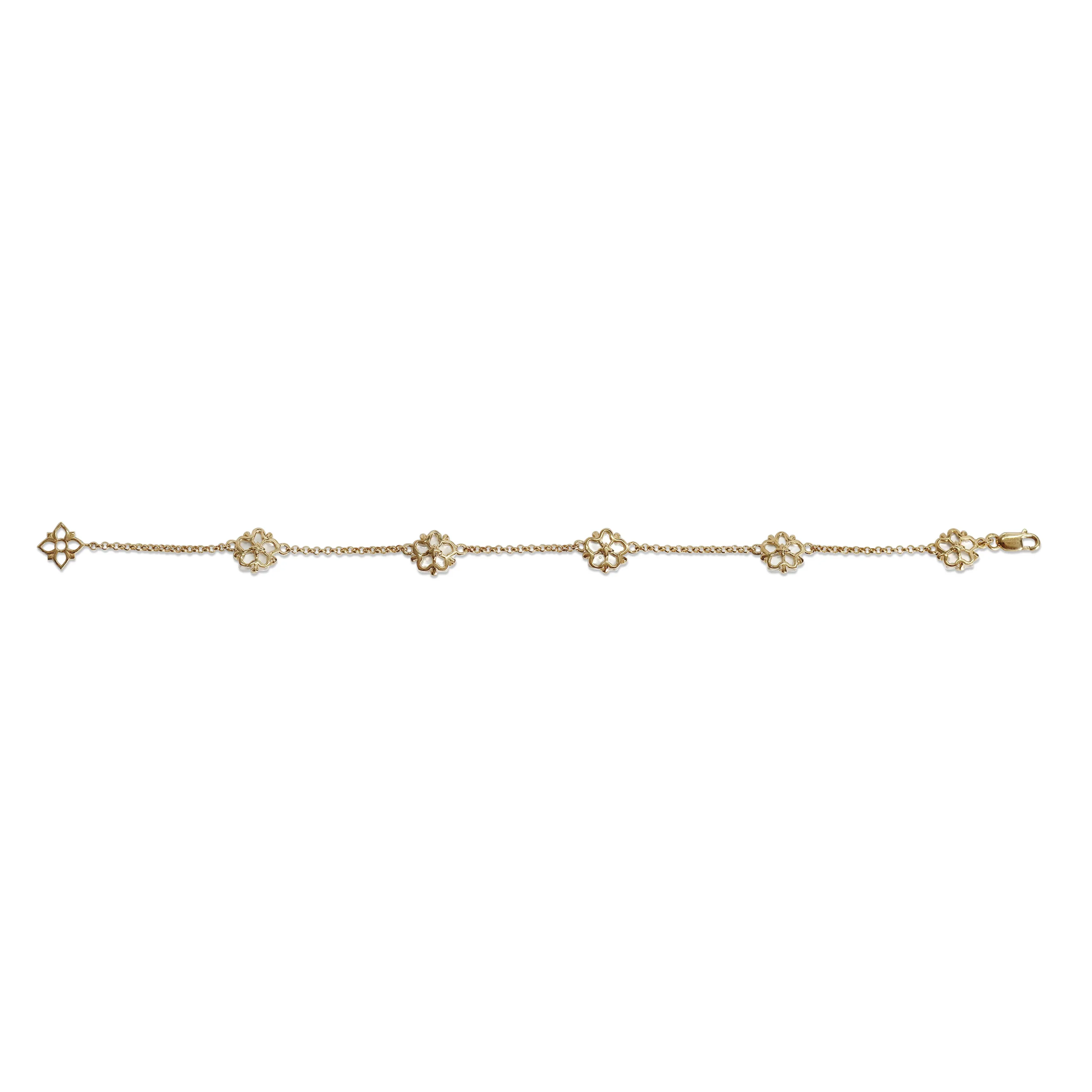 Colorbloom 8mm White Mother of Pearl Flower and White Diamond Bracelet in 18K Gold