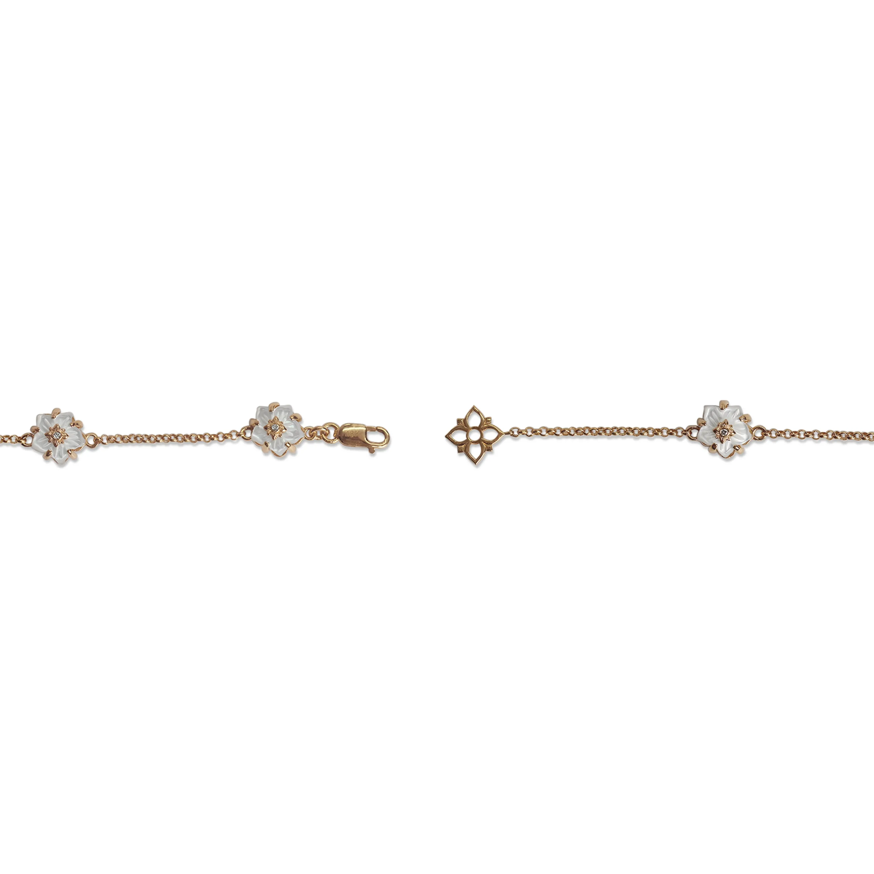 Colorbloom 8mm White Mother of Pearl Flower and White Diamond Bracelet in 18K Gold
