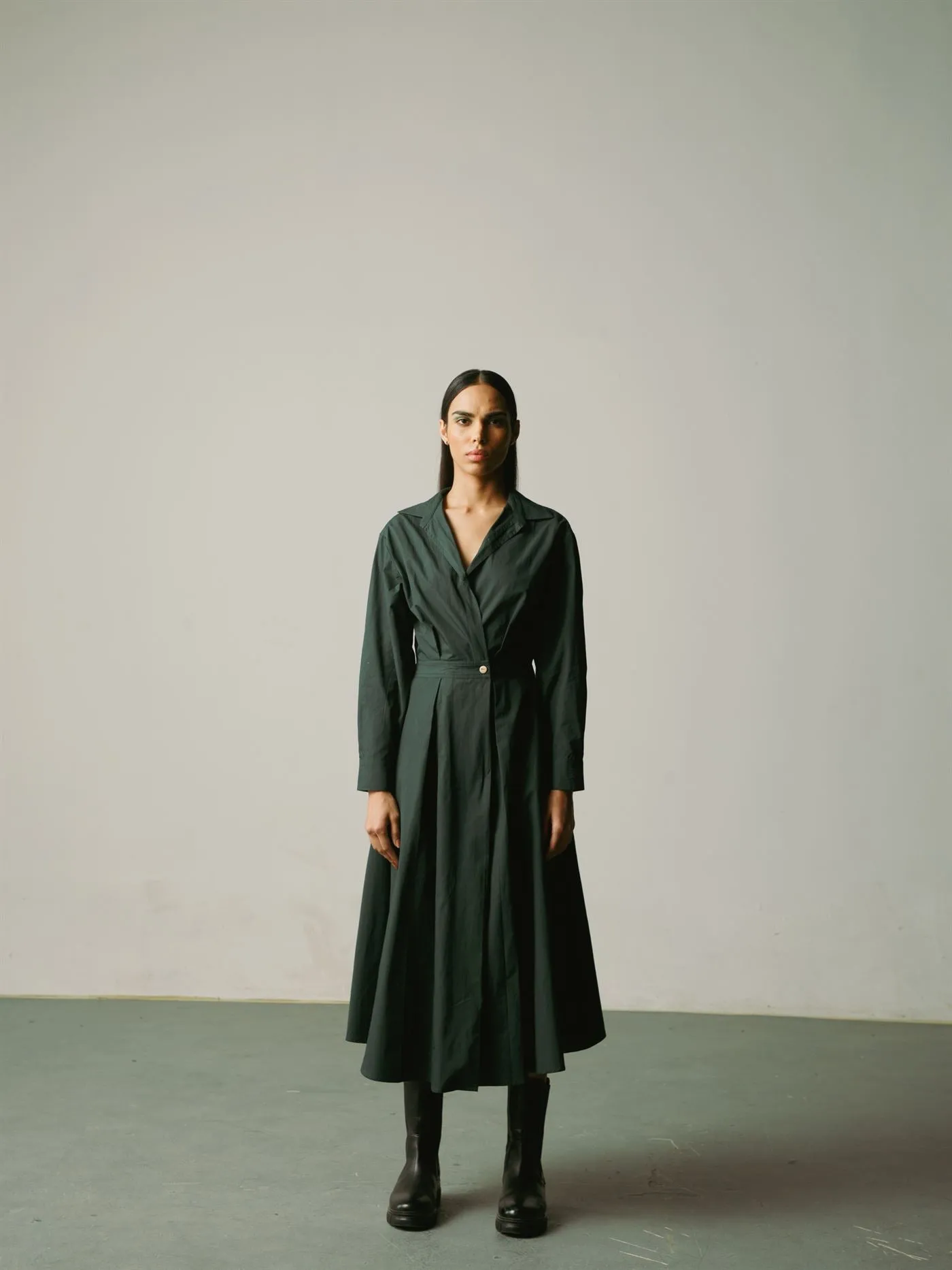 CORD   I   Catania Lana Dress Dress Cotton Dark Green W21-LND-DG