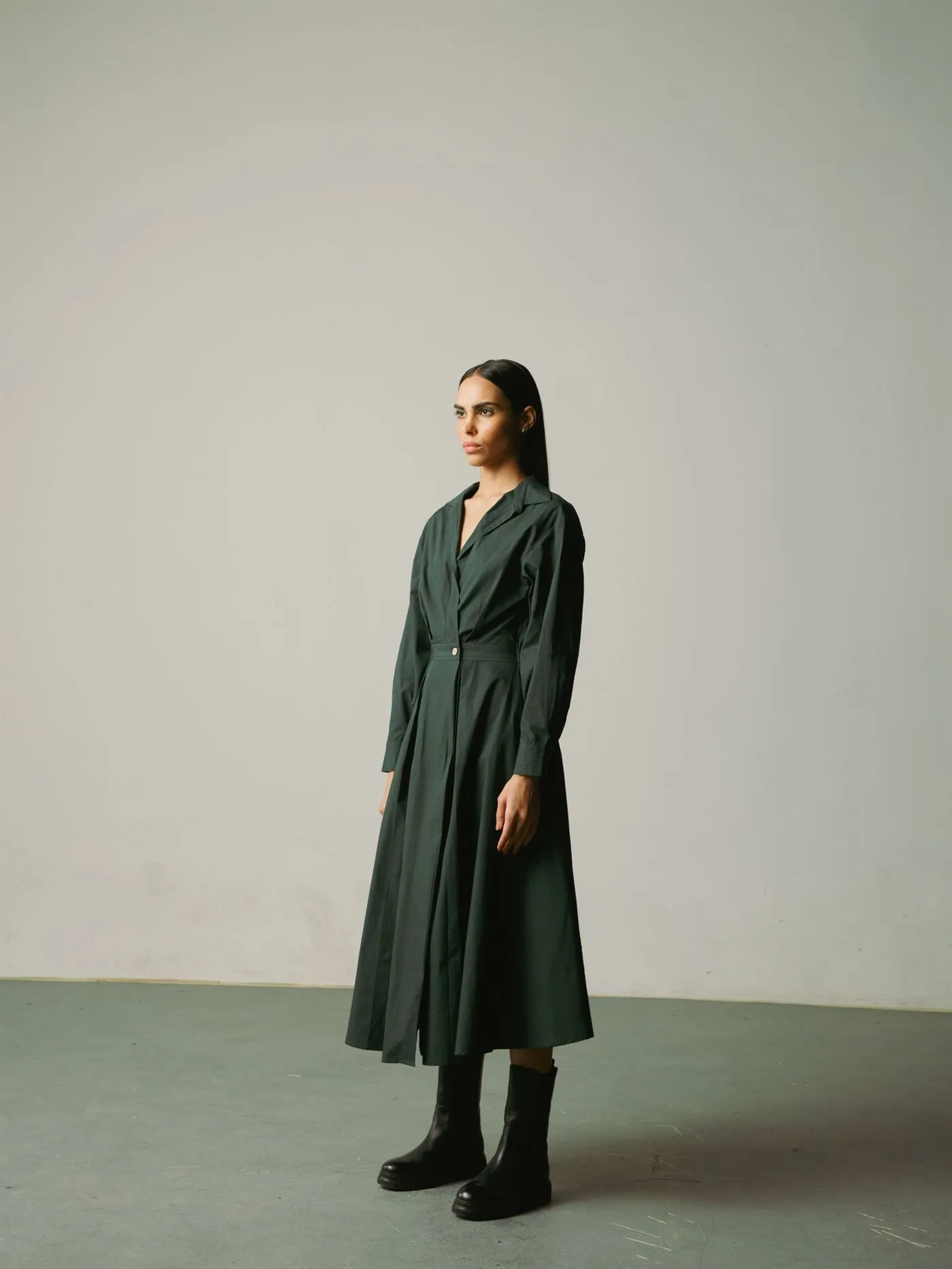 CORD   I   Catania Lana Dress Dress Cotton Dark Green W21-LND-DG