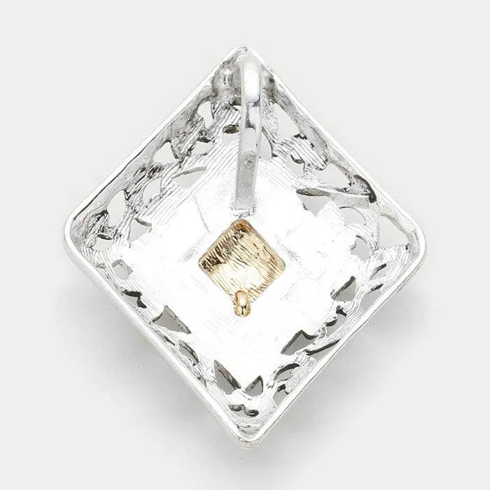 Crystal Detail Two Tone Metal Filigree Pendant Earring Set