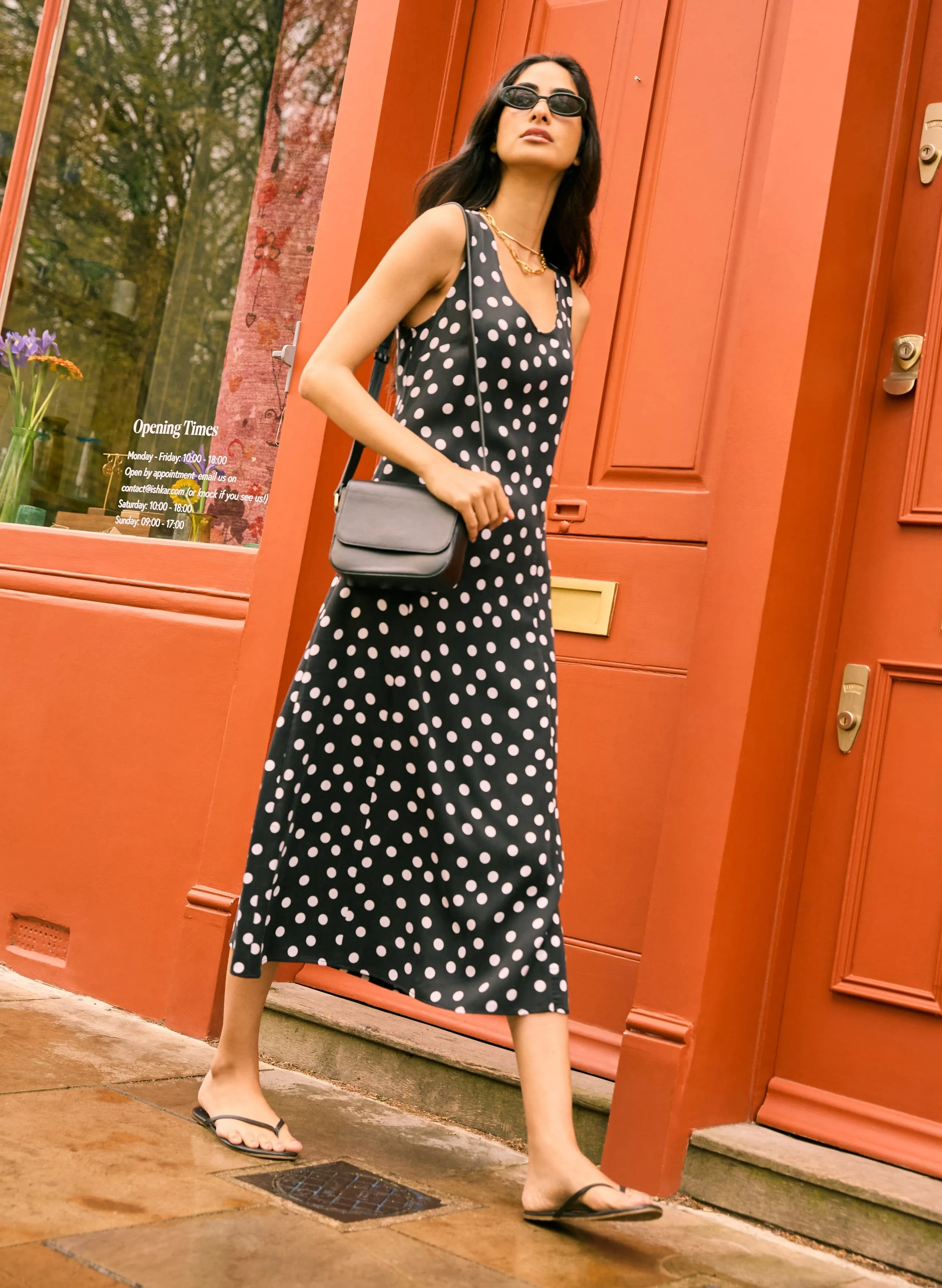 Cynthia Recycled Cupro Dress | Black Polka Dot