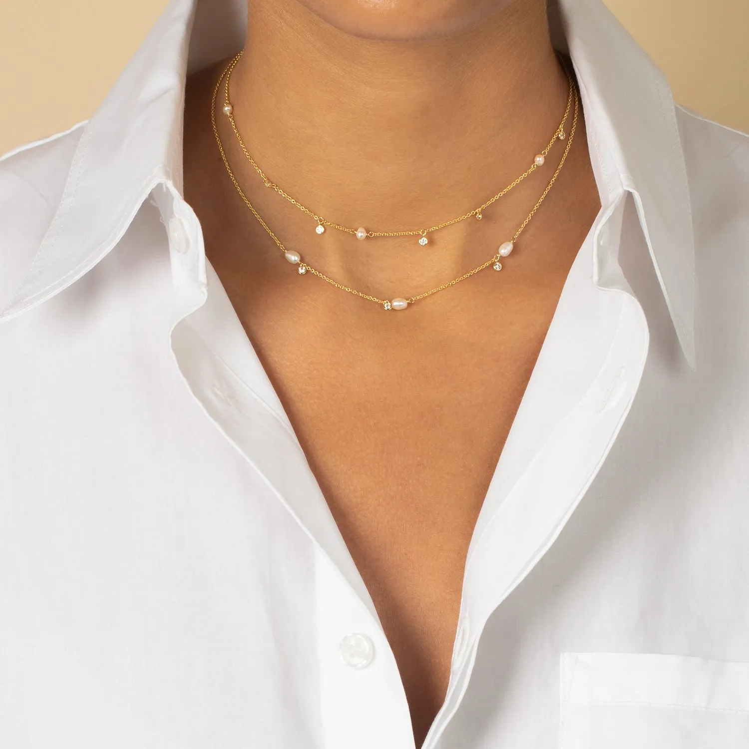 Dainty Pearl X CZ Necklace