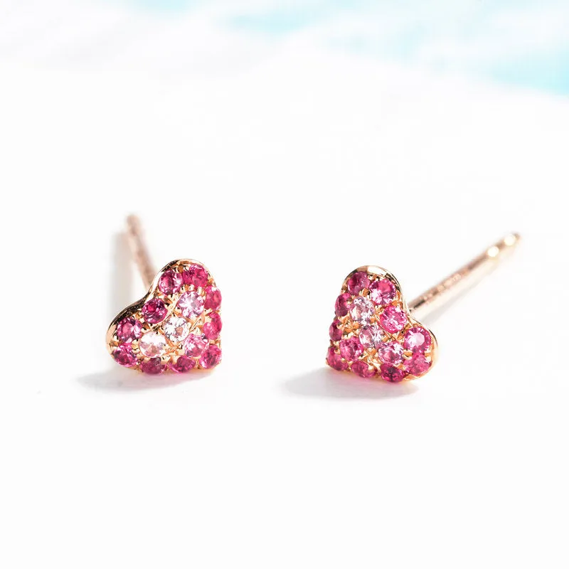 Dainty Small Pink Sapphire Heart Stud Earrings