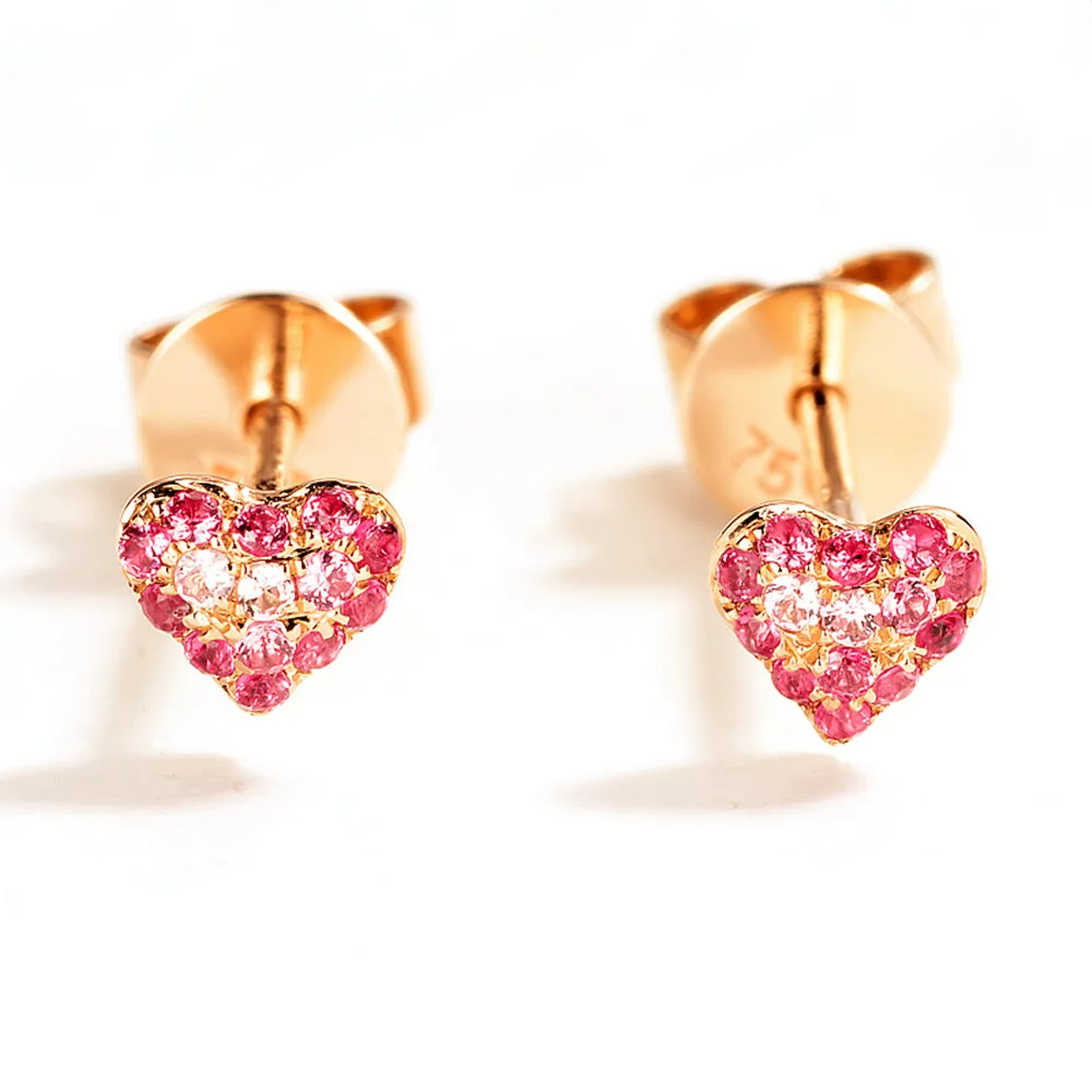 Dainty Small Pink Sapphire Heart Stud Earrings