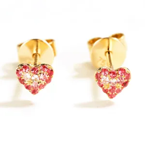 Dainty Small Pink Sapphire Heart Stud Earrings
