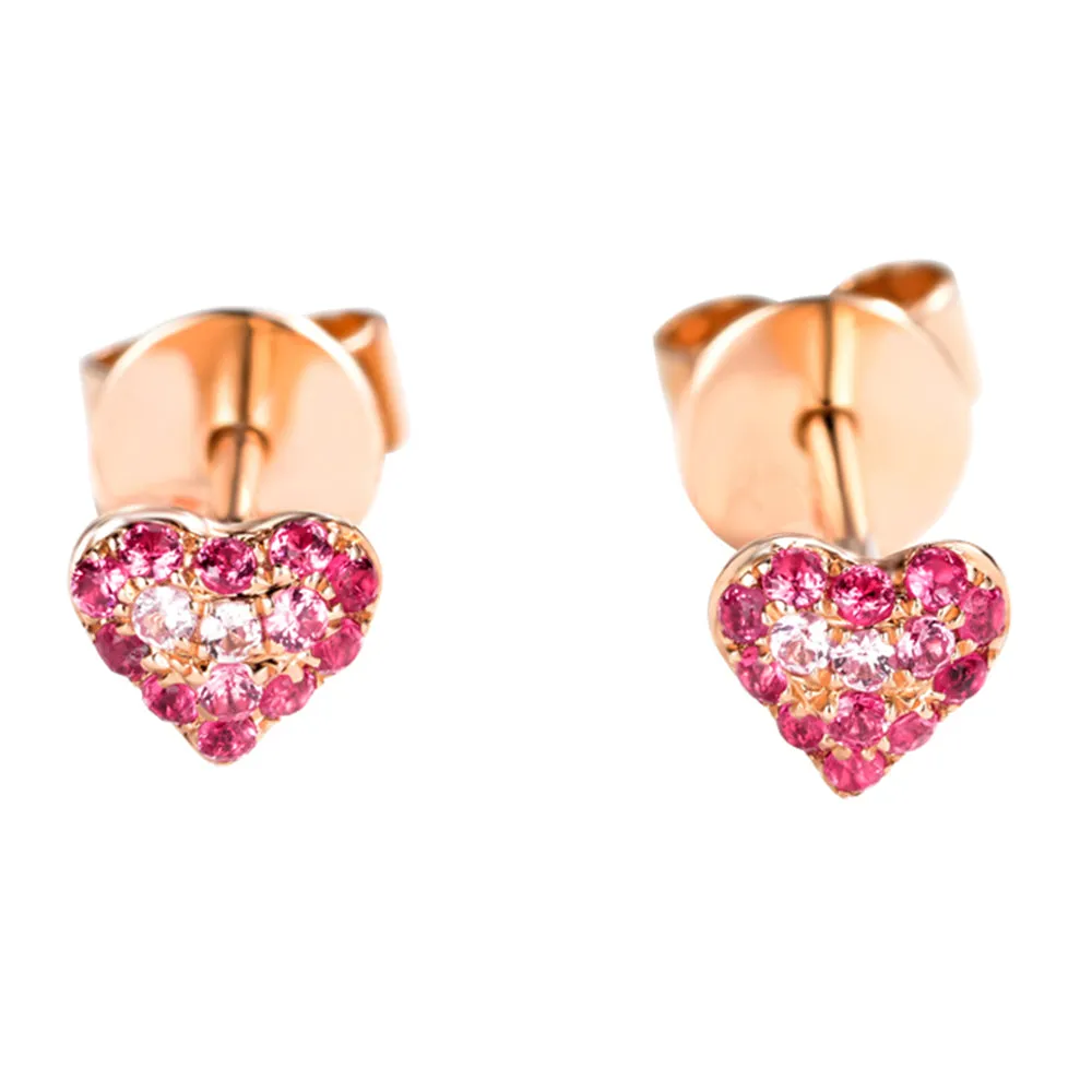 Dainty Small Pink Sapphire Heart Stud Earrings