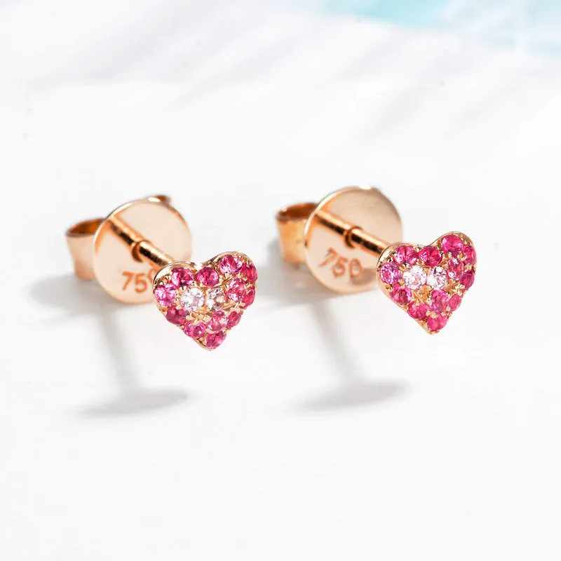 Dainty Small Pink Sapphire Heart Stud Earrings