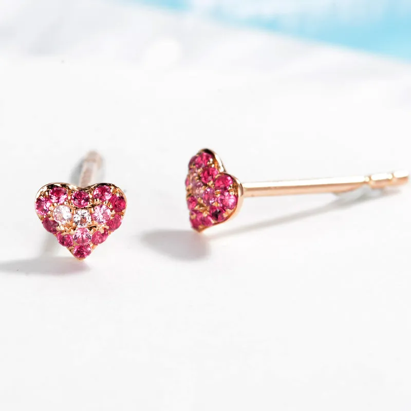 Dainty Small Pink Sapphire Heart Stud Earrings