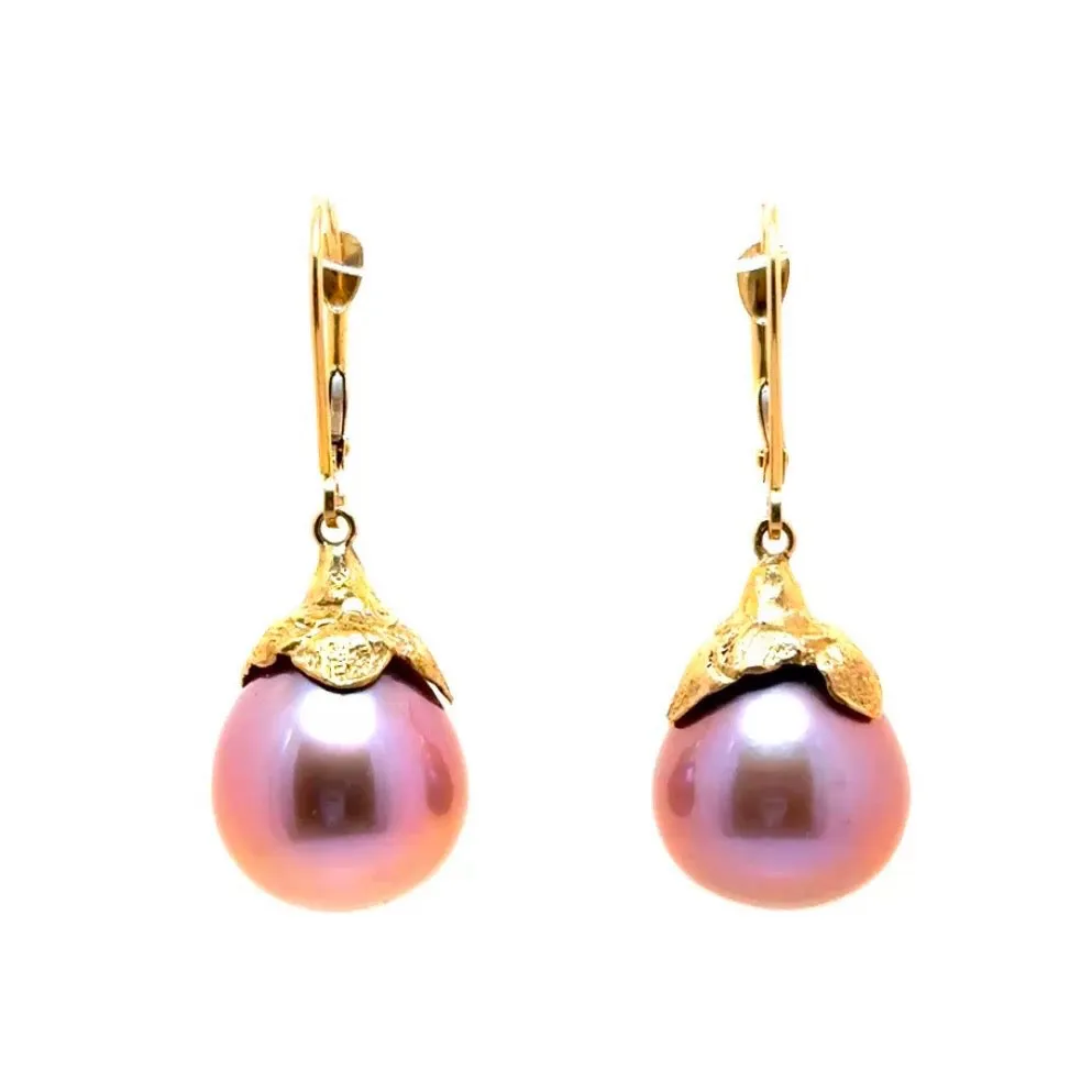 Daisy Pink Pearl 14k lever back earrings