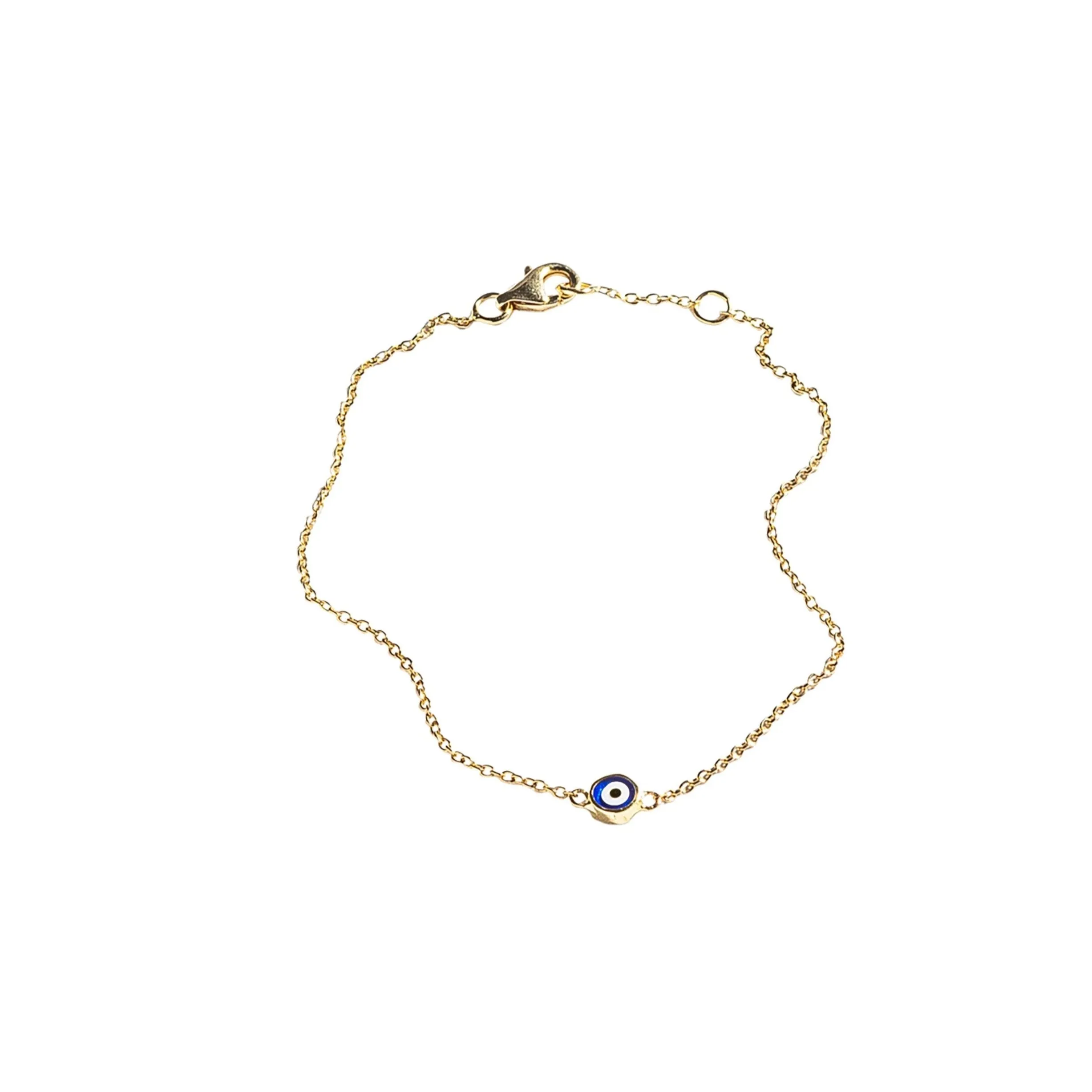 Dark Blue Enamel Evil Eye and 14k Gold Bracelet