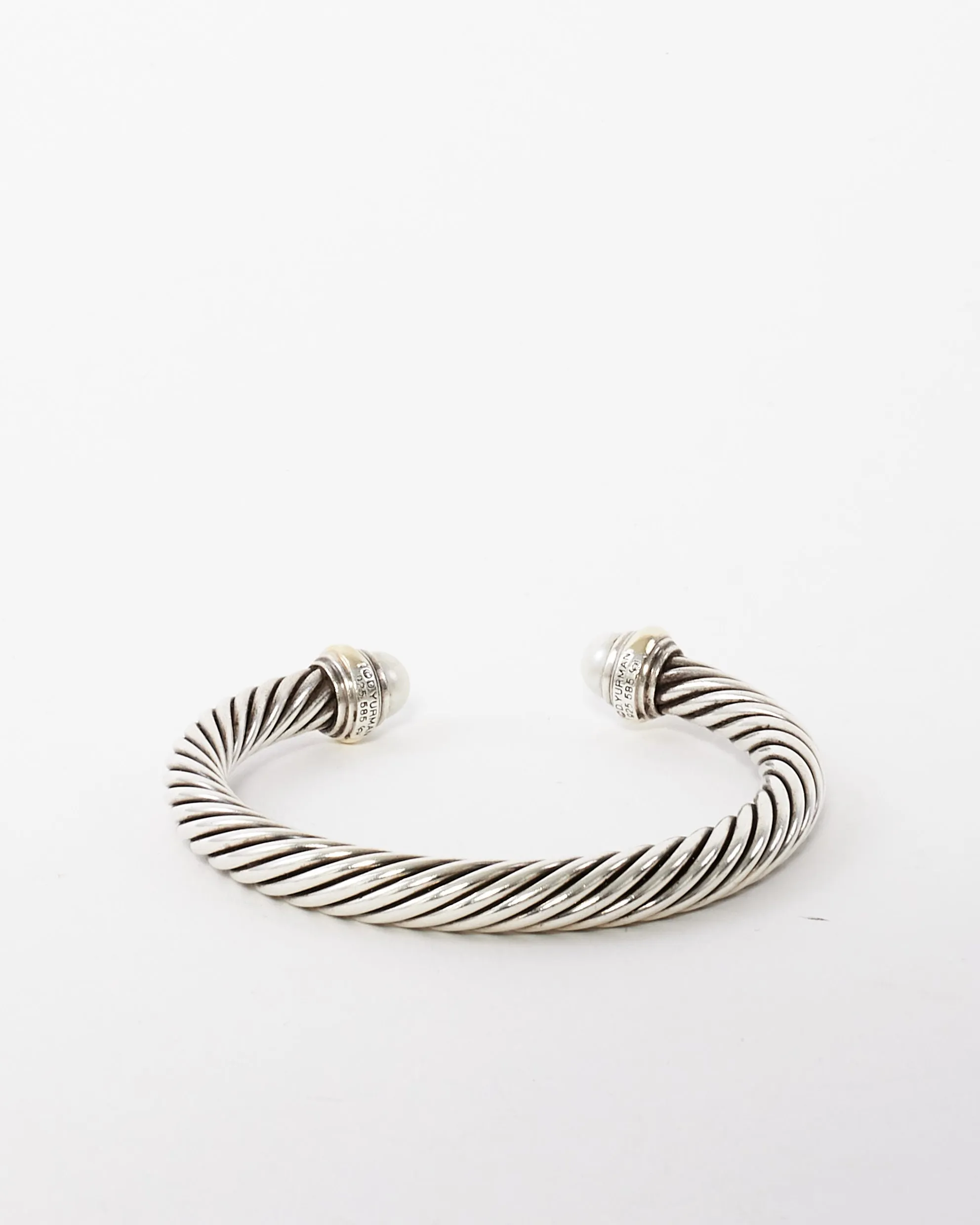 David Yurman Sterling Silver & 14K Yellow Gold w/ Pearl Classic Cable 7MM Bracelet