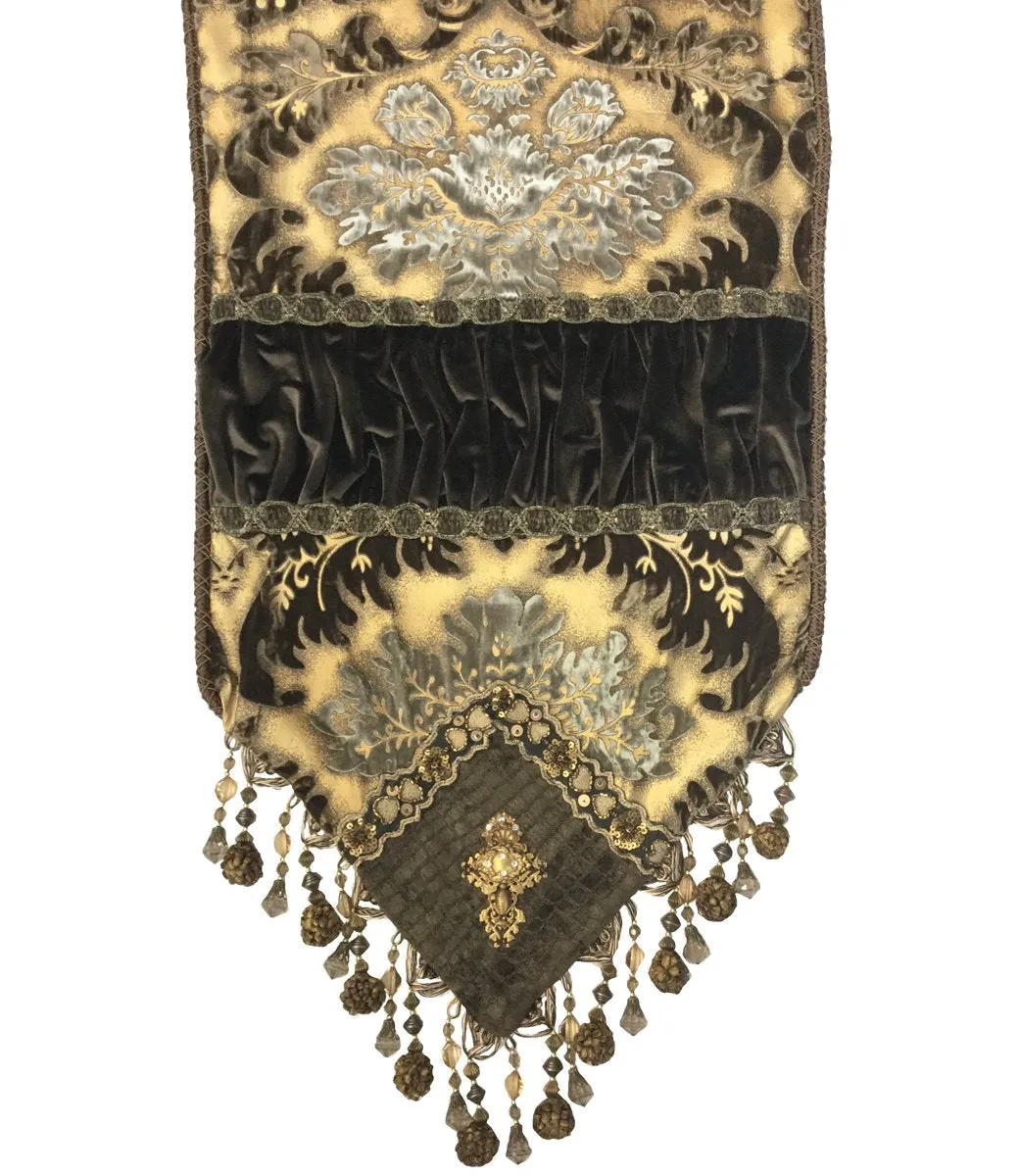 Designer Table Runner Gold and Dark Chocolate Damask 18"x 72"