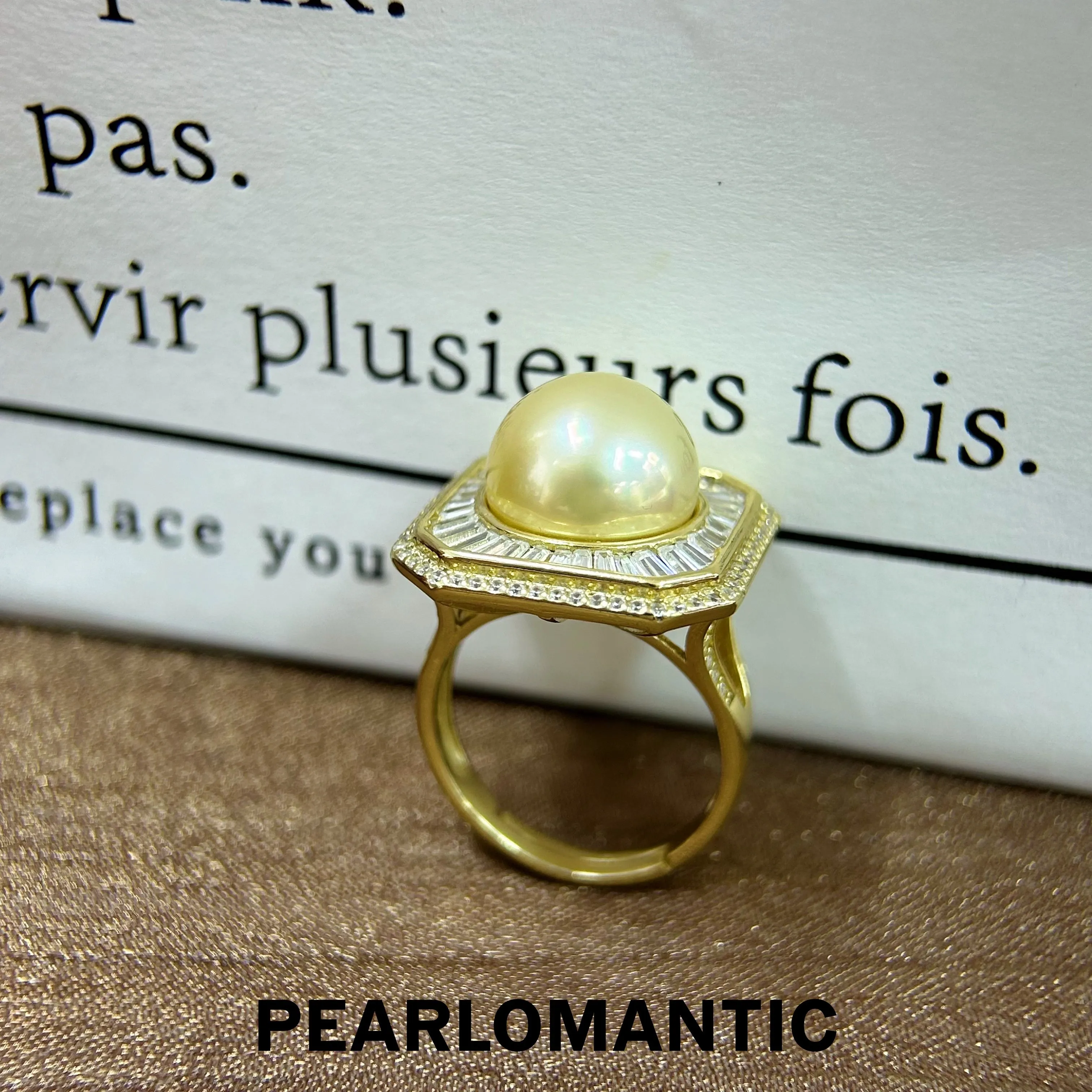 [Designer's Choice] South Sea Golden Pearl 12-12.5mm 4A  S925 Luxury Design Adjustable Ring