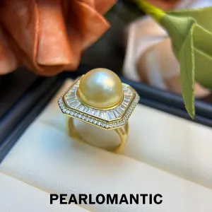 [Designer's Choice] South Sea Golden Pearl 12-12.5mm 4A  S925 Luxury Design Adjustable Ring