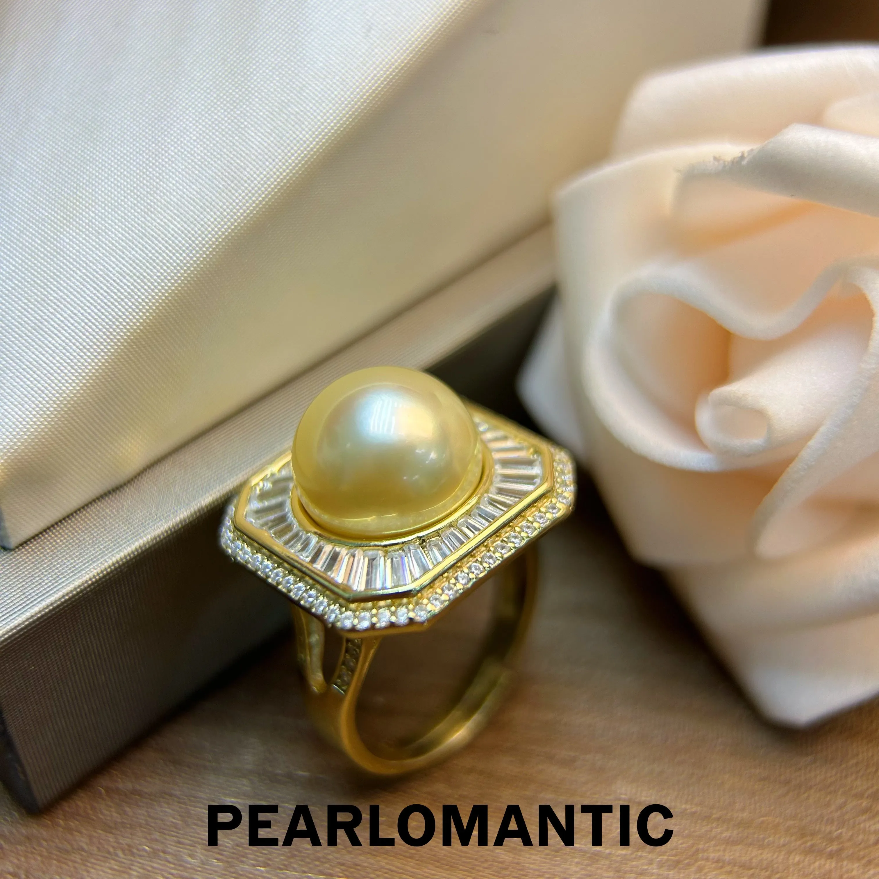 [Designer's Choice] South Sea Golden Pearl 12-12.5mm 4A  S925 Luxury Design Adjustable Ring