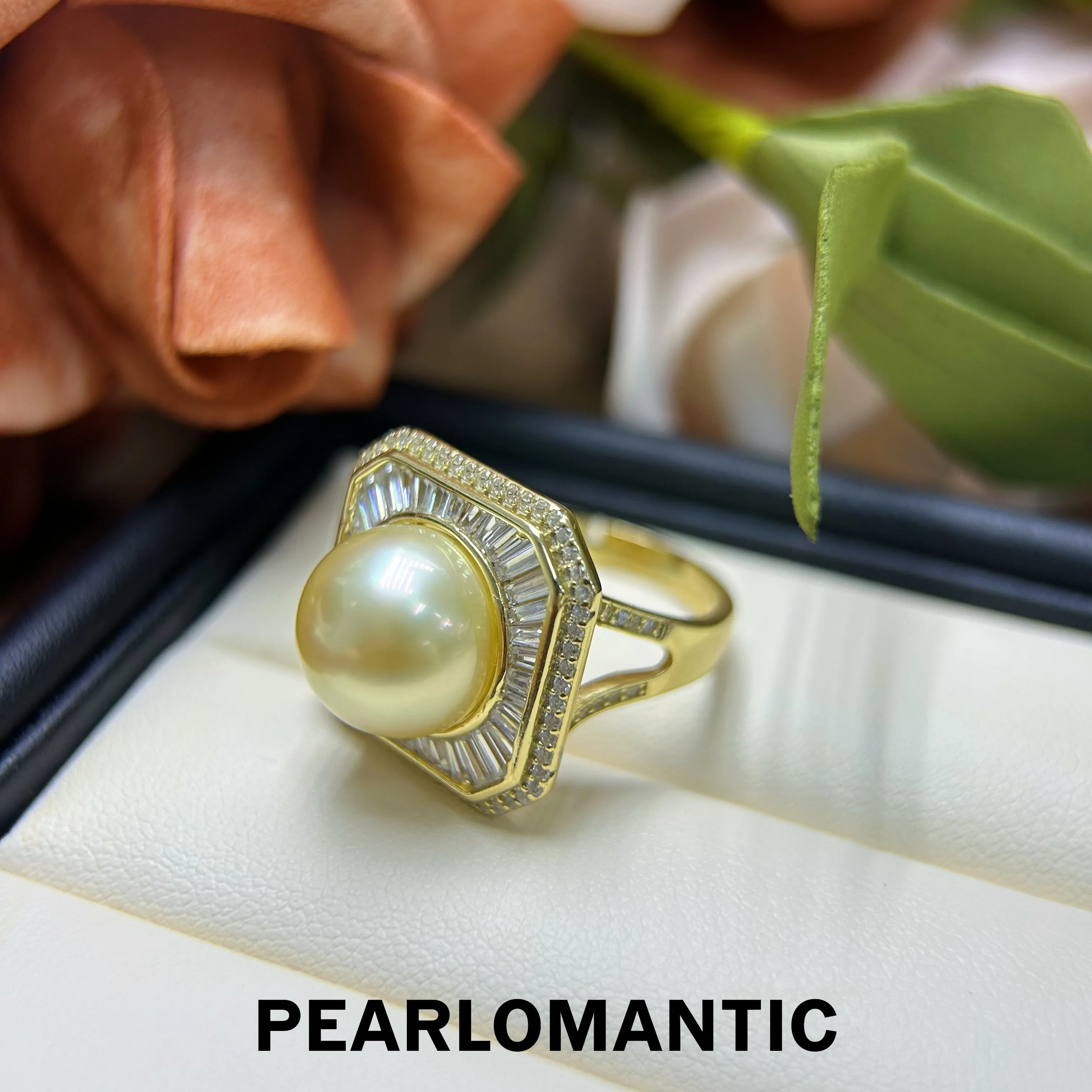 [Designer's Choice] South Sea Golden Pearl 12-12.5mm 4A  S925 Luxury Design Adjustable Ring