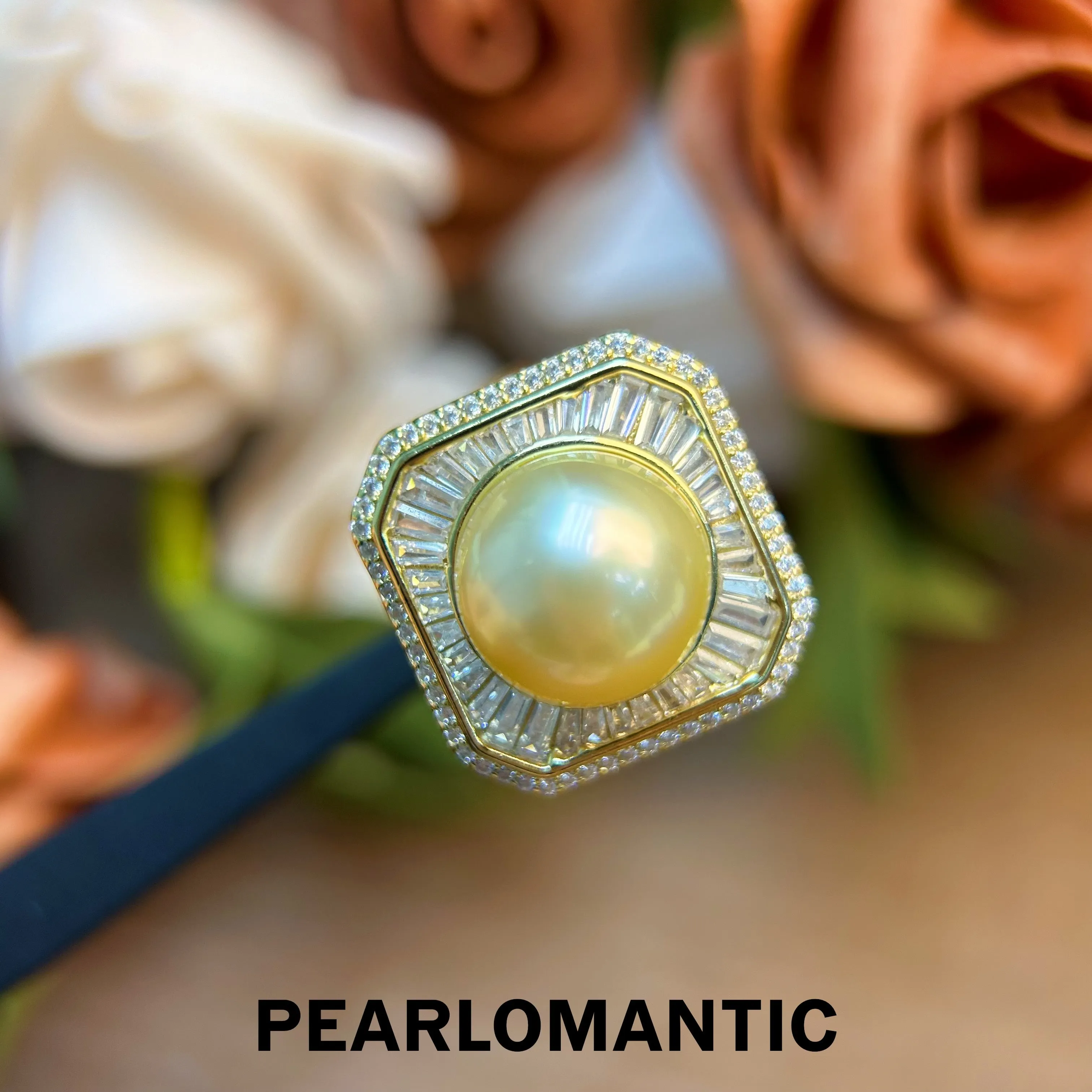 [Designer's Choice] South Sea Golden Pearl 12-12.5mm 4A  S925 Luxury Design Adjustable Ring