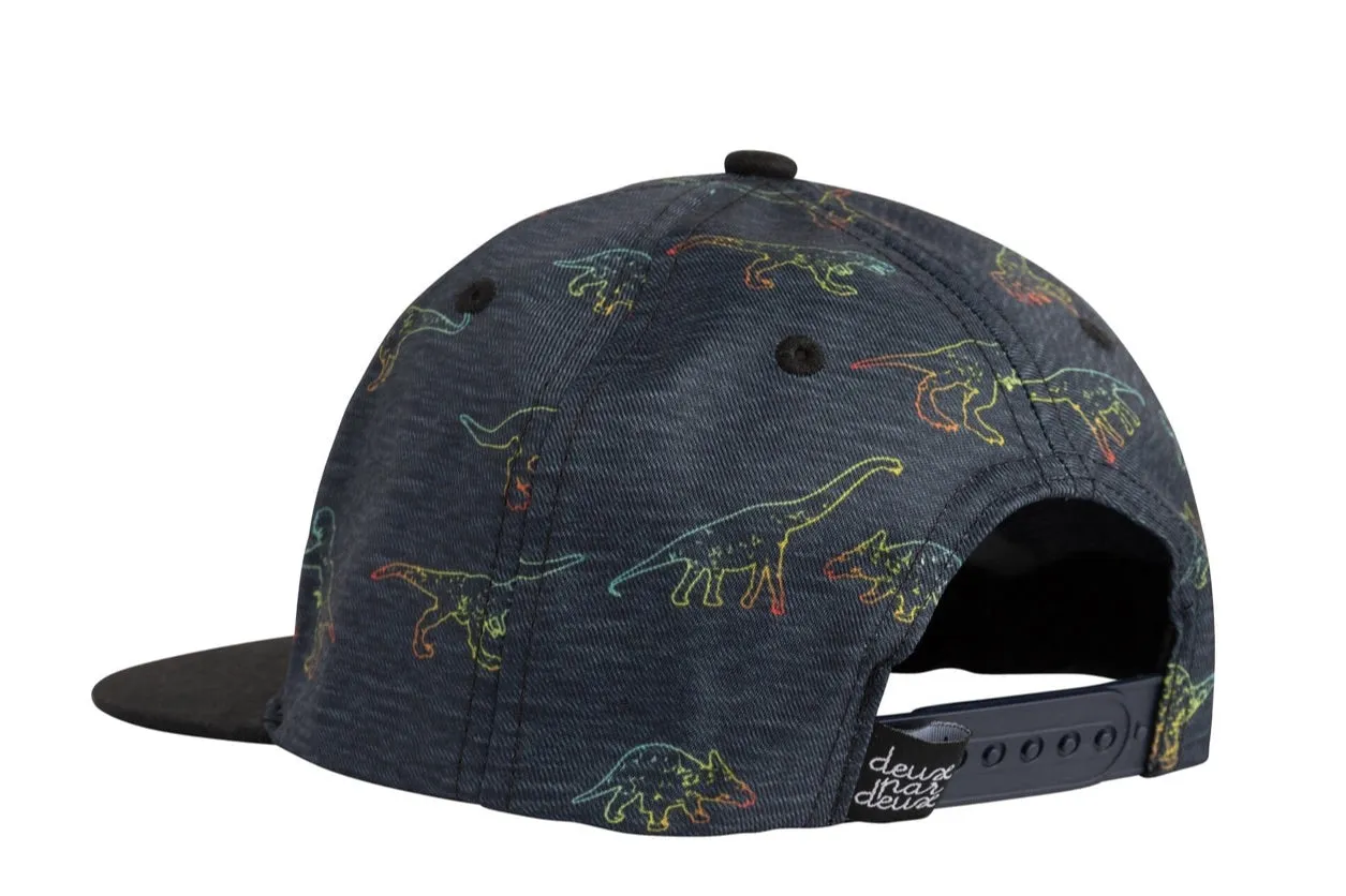 Deux Par Deux Neon Dinos on Black Printed Cap : Size 3/6 Years to 7/12 Years