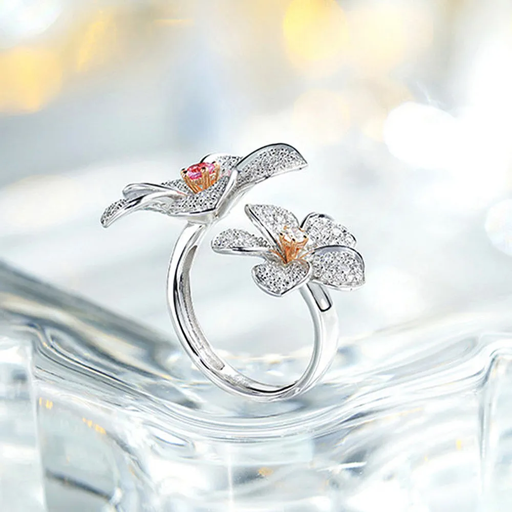 Diamond & Pink Sapphire Plumeria Flower Ring