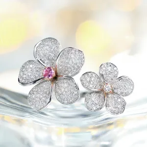 Diamond & Pink Sapphire Plumeria Flower Ring