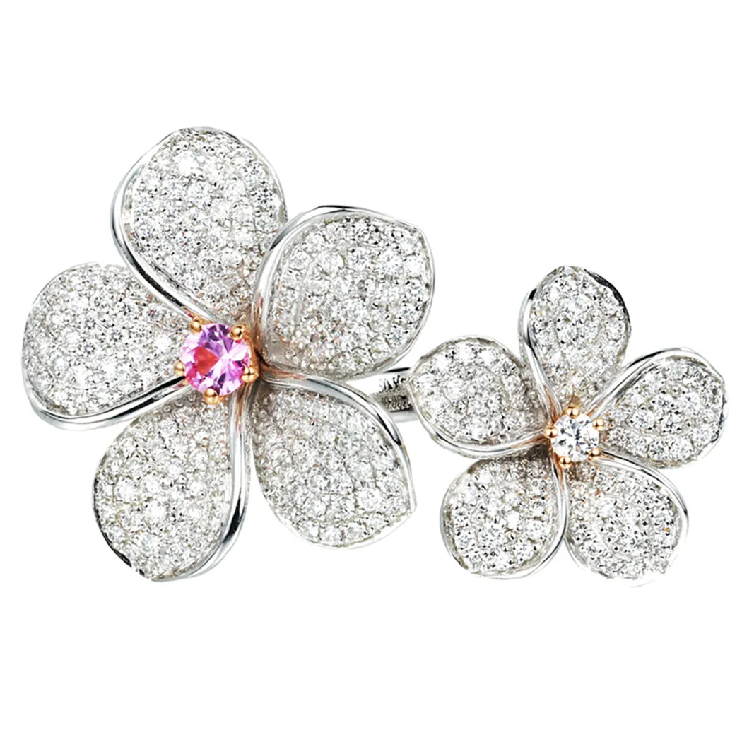 Diamond & Pink Sapphire Plumeria Flower Ring
