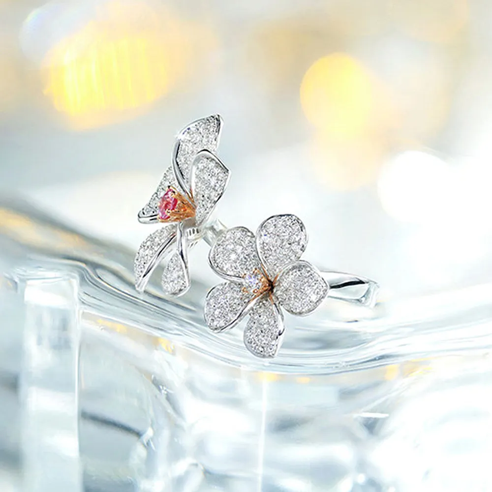 Diamond & Pink Sapphire Plumeria Flower Ring