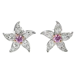 Diamond and Pink Sapphire Flower Stud Earrings