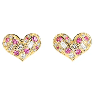 Diamond and Pink Sapphire Heart Shape Earrings
