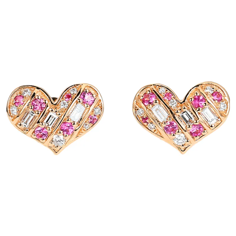 Diamond and Pink Sapphire Heart Shape Earrings