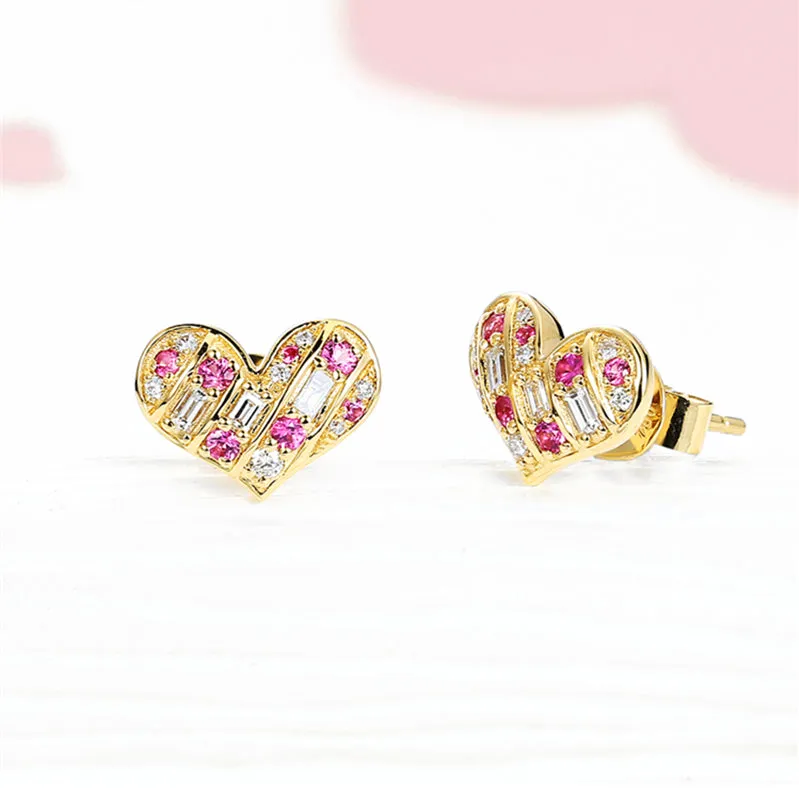 Diamond and Pink Sapphire Heart Shape Earrings
