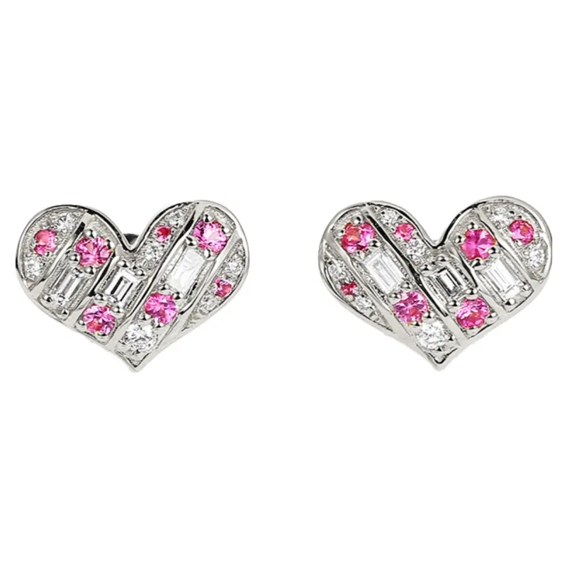 Diamond and Pink Sapphire Heart Shape Earrings